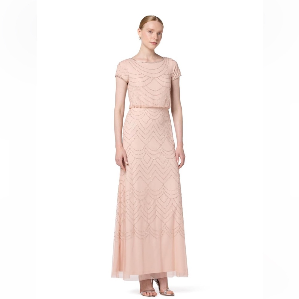 Adrianna Papell Evening Dress - Blush with Silver Beading